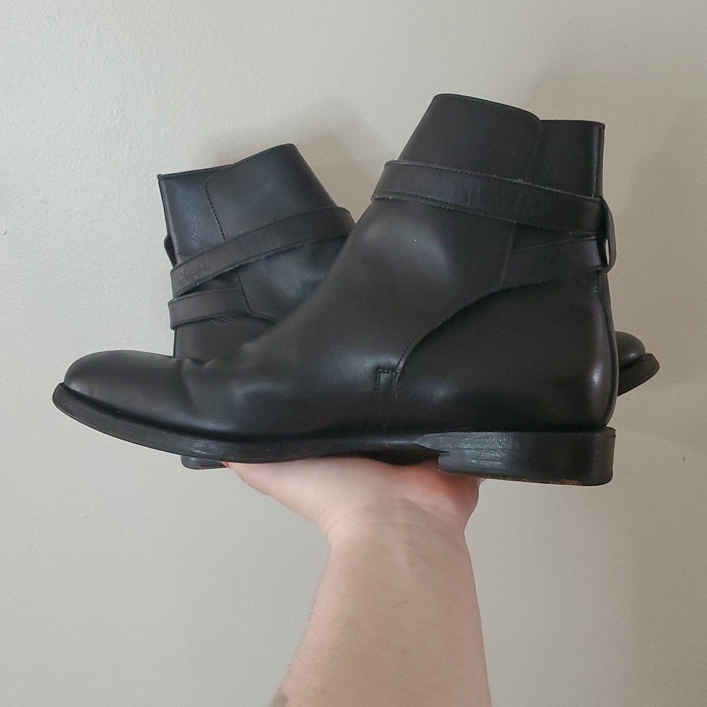 Ypson's Womens Boots Size 39.5 JODHPUR Black Leather Buckle Strap Goodyear Welt - Picture 2 of 13
